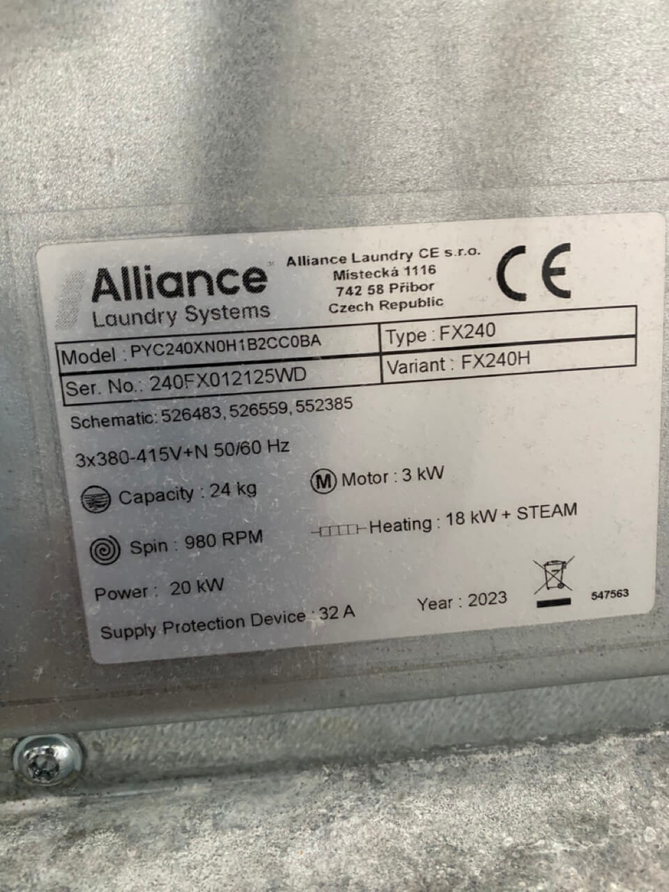 Primus FX240 - Typenschild