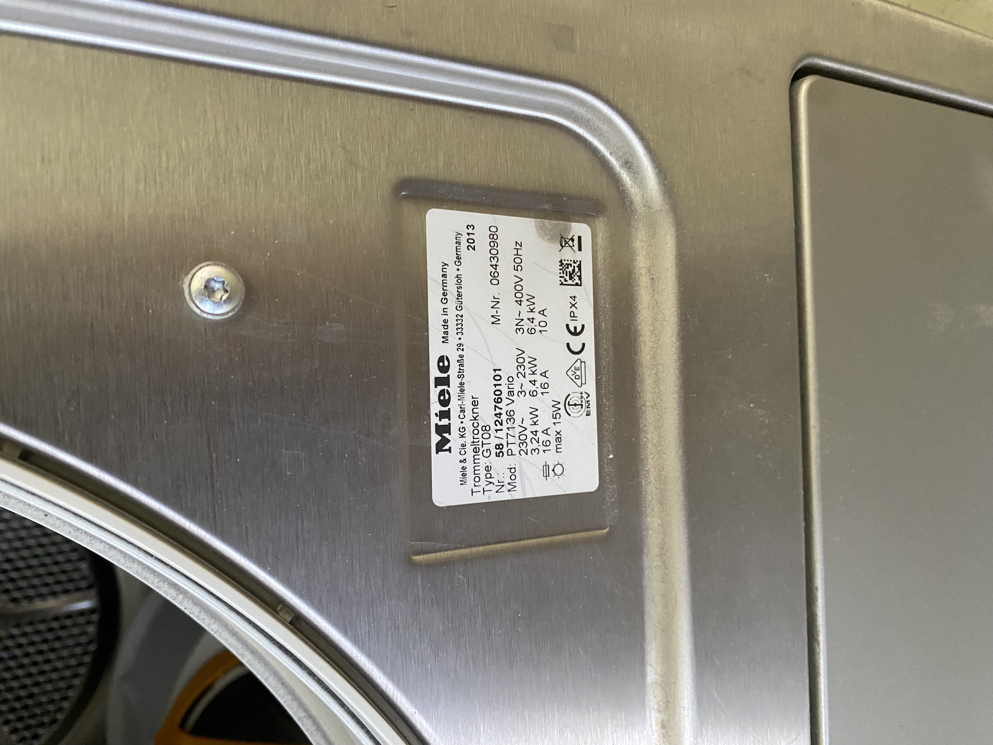 Miele Professional PT 7136 Vario Ablufttrockner, 6,5 kg, Baujahr 2013, gebraucht
