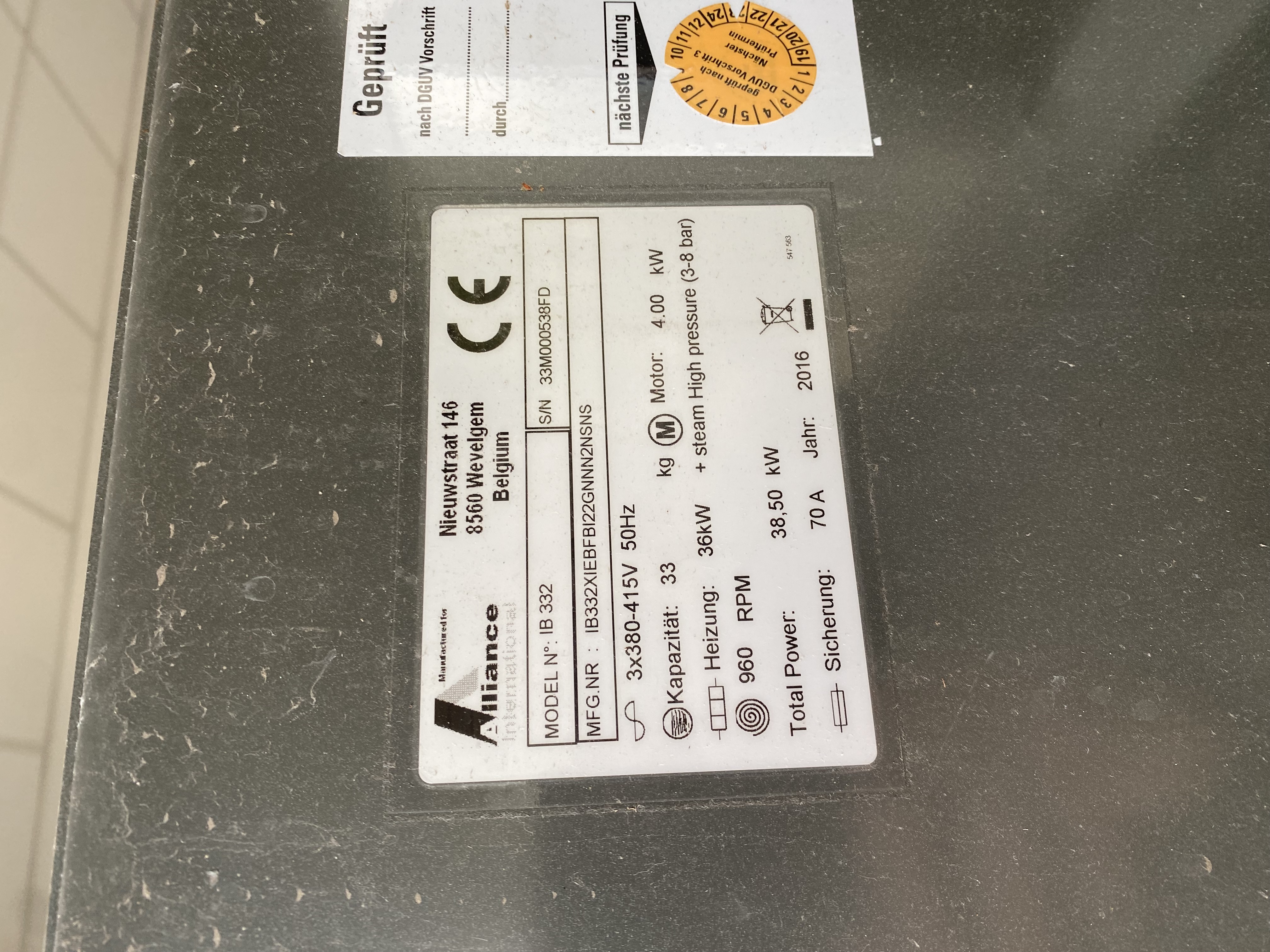 IPSO IB 332 Trennwand-Waschschleudermaschine, 33 kg, Elektro- und Dampfbeheizung, Baujahr 2016, gebraucht