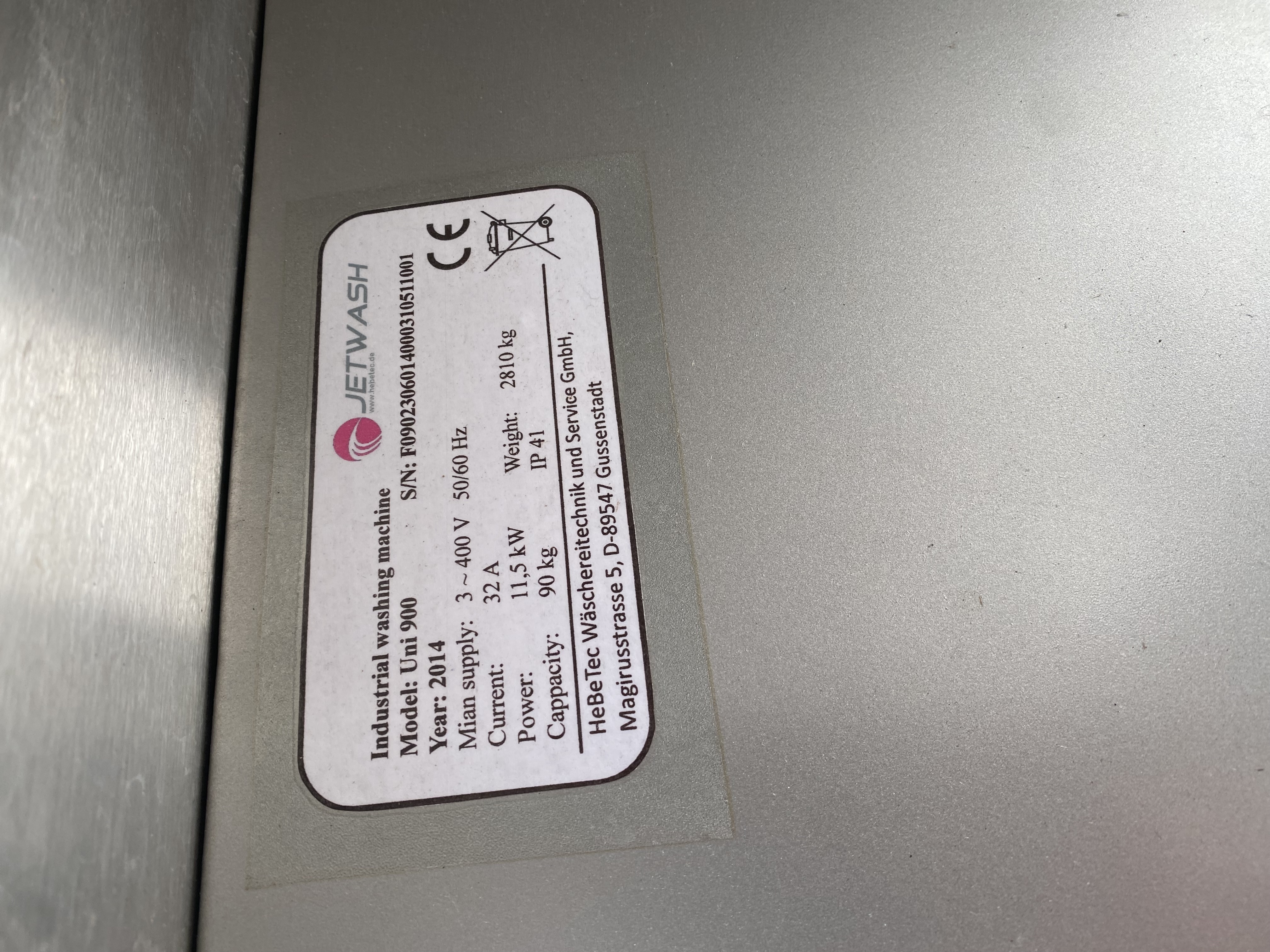 Jetwash Uni 900 Seitenlader-Waschschleudermaschine, 90 kg, Baujahr 2014, gebraucht
